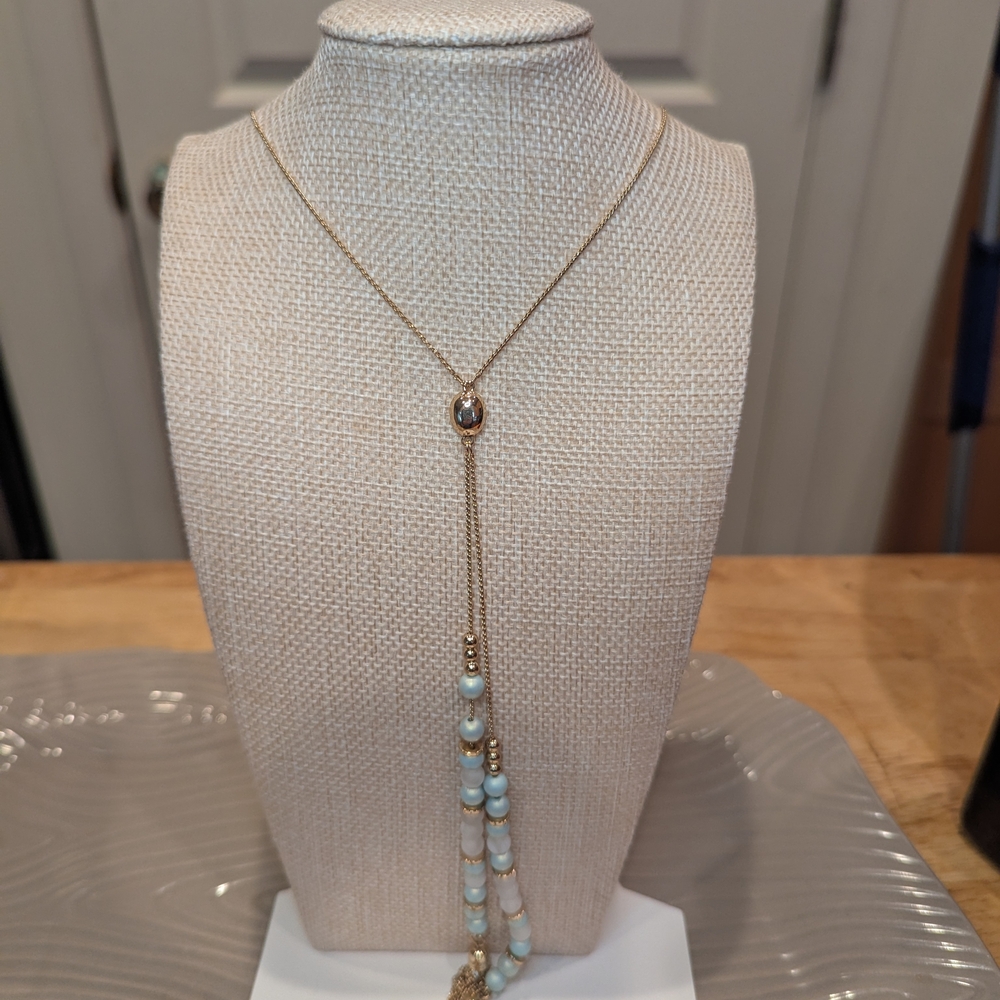 Romolo Chic Gold and Cream Beaded Necklace NWT
